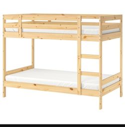Solid Wood Twin Bunk Bed + 2 Mattresses (Great Condition!) – Must Go! Or Best Offer