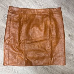 Loveriche Brown Croc Embossed Faux Leather Mini Skirt Size M