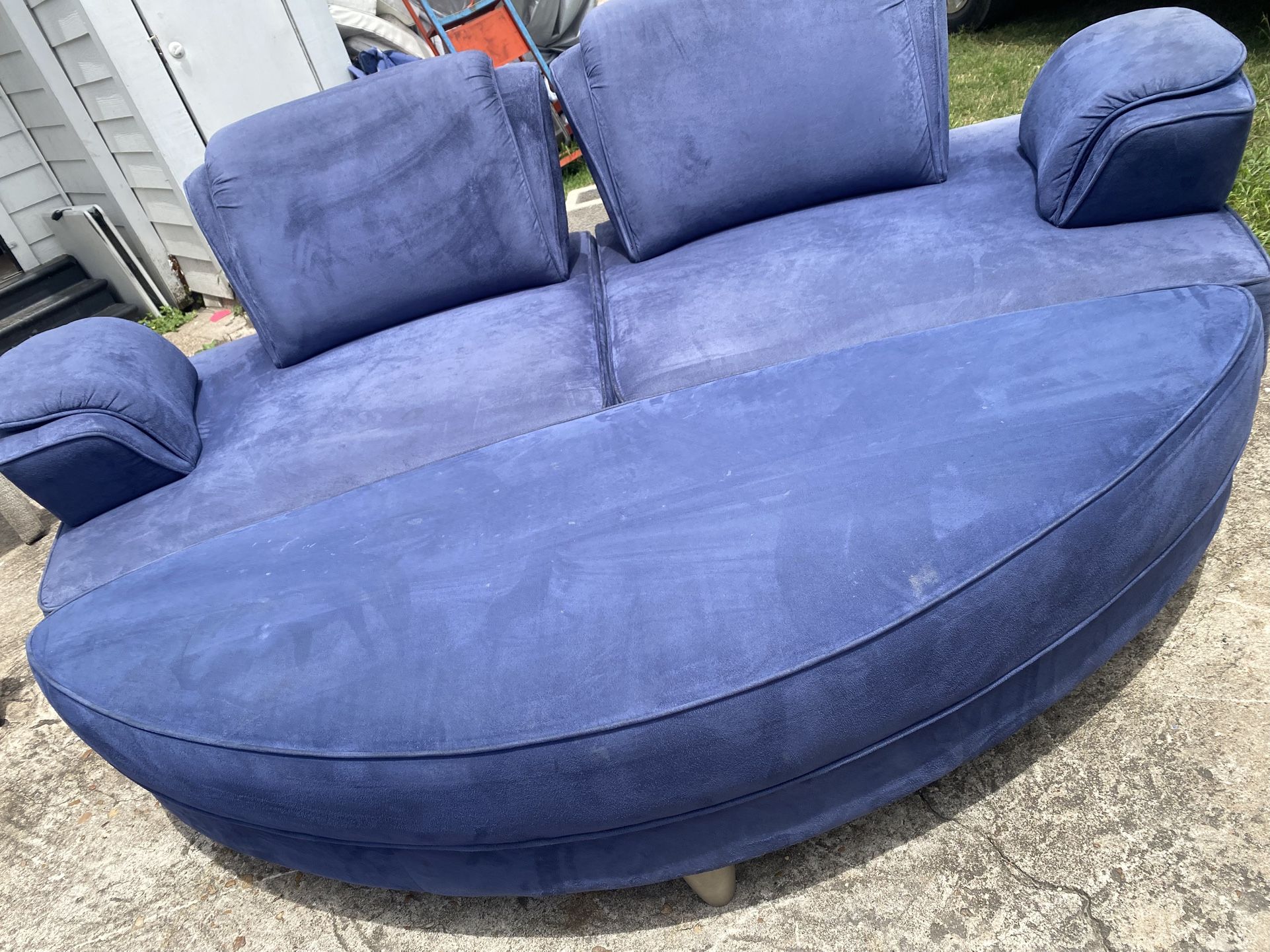 Lux Blue Sofa With Ottoman , Will Deliver!!