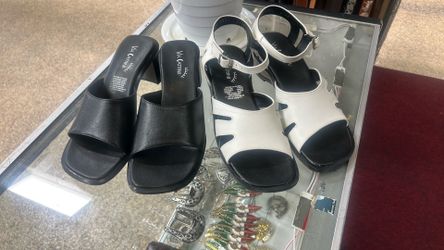 Black and white sandals for older women