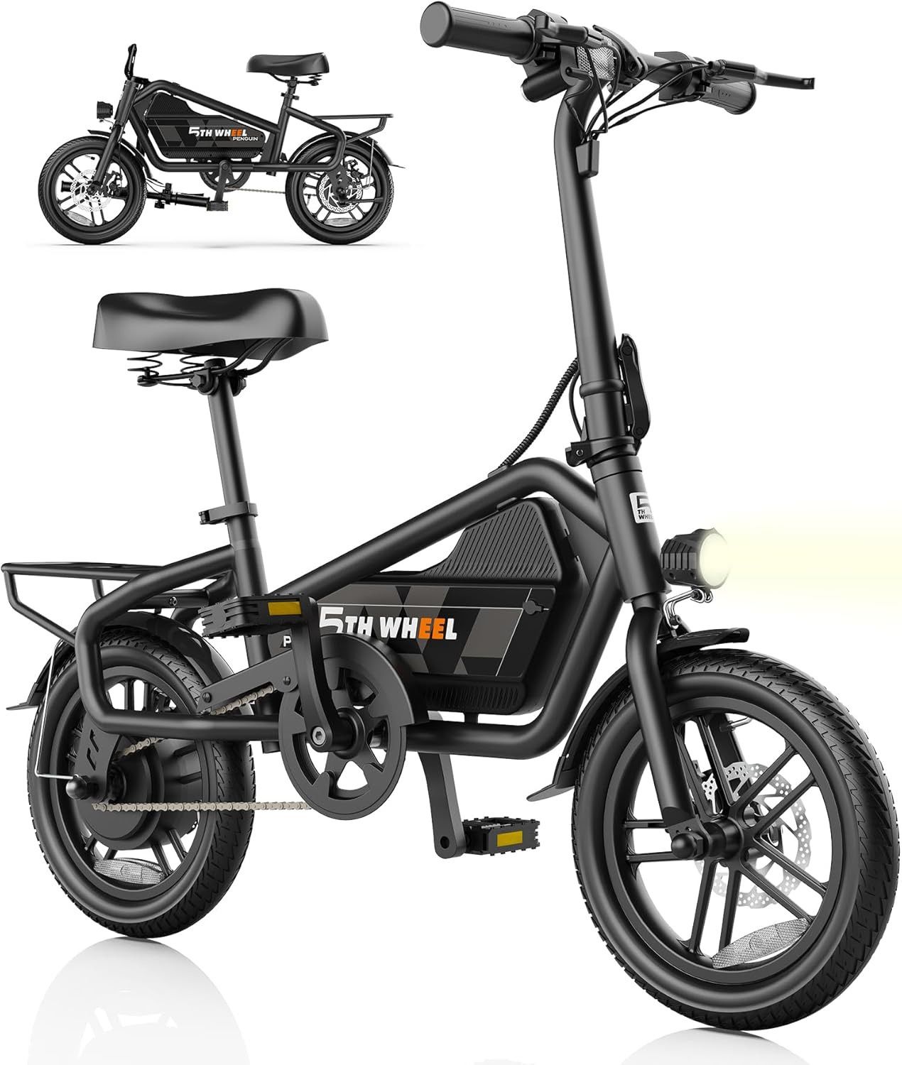 5TH WHEEL EB20 Electric Bike with 25 Miles PAS Range, Peak 650W Motor & 20 MPH, 3 Speed Modes & 14" Tires, Mini Foldable Electric Bikes for Adult with