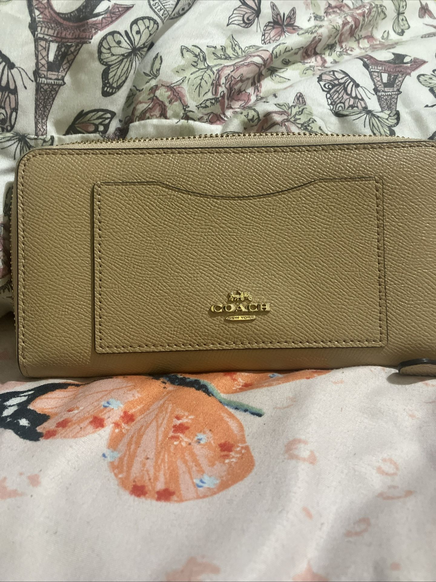 Beige Coach Wallet With Gold Accessories