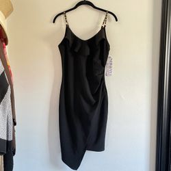 Almost Famous Black Bodycon Ruffle Wrap Midi Dress