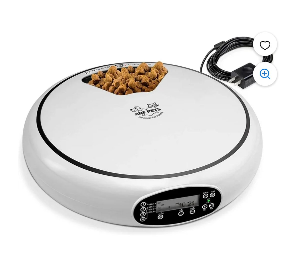 Arf Pets Automatic Pet Feeder, 5 Meal Food Dispenser for Dogs, Cats & Small Animals