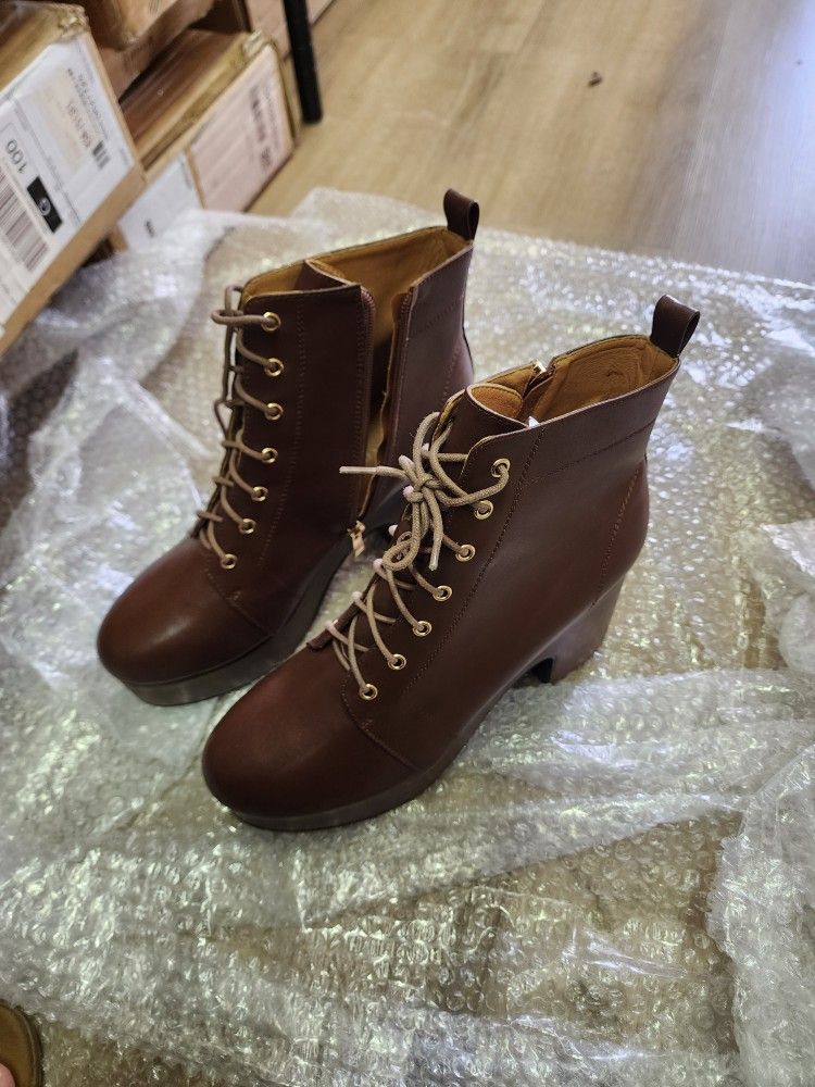 WUORWU platform boots chunky heel booties for womens black combat ankle boots