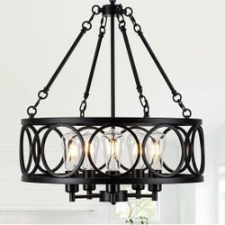 5-Light Black Farmhouse Chandelier Dining Room Light Fixture Retails $187