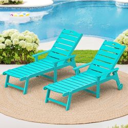 LUE BONA Outdoor Chaise Lounge Chairs Set of 2, HDPS Chaise Lounger, 5 Positions Adjustable Lounge Chairs, Pool Lounge Chair with Wheels for Poolside,