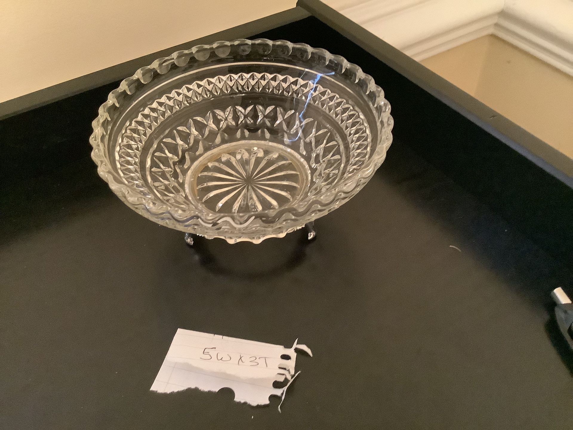 Vintage Glass Bowl With Silver Foot 