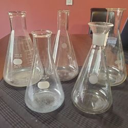 Lot Of 5 Erlenmeyer Flasks Some Vintage