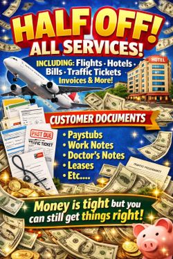 1/2 flights, hotels, bills, orders etc