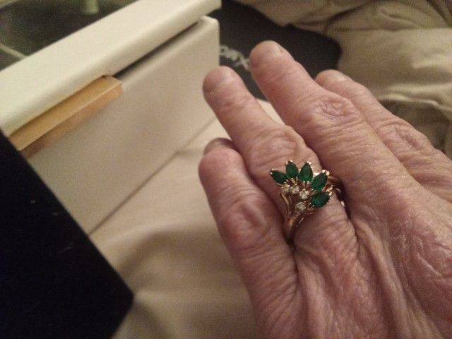 Unique Gold Plate over Emerald Marquise Diamond Cluster Engagement ring