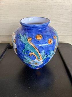 Hand-Painted Blue Ceramic Floral Vase