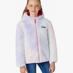 NWT Pink color block Eddie Bauer Kids Reversible Plush Hoodie Jacket Coat Large 14/16