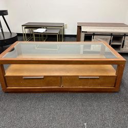 Modern Wood Coffee Table with 2 Drawers(some damage)