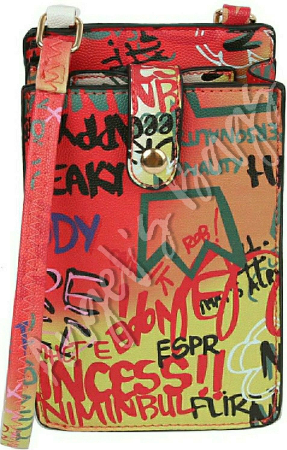 Red and yellow Multi Graffiti Print Crossbody Bag Cell Phone Purse