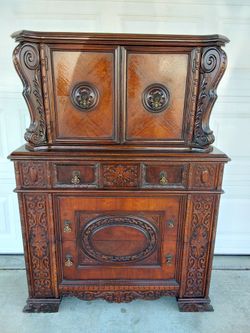 Antique Carved Wood China Cabinet