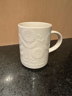 Starbucks All White, Embossed Flowers, 12 oz. Mug