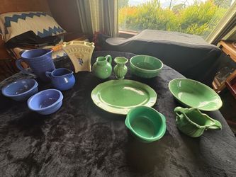 Blue and Green Vintage pottery set
