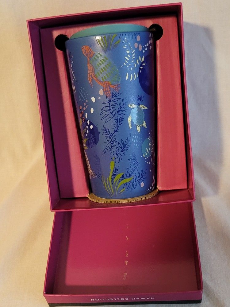 Hawaiian Blue Ocean Turtle Ceramic Double Wall Cup 12 oz. Starbucks Hawaii