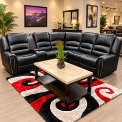 Black Leather Reclining Sectional Sofa