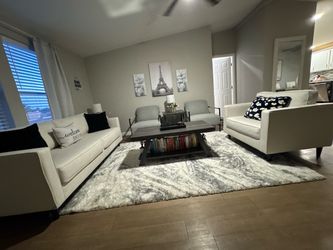 ✨ Beautiful Modern Living Room Furniture Set – Sofas, Chairs, Coffee Table & Rug