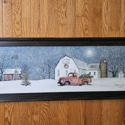 $55.00 - 39.5" Christmas Wall Art, Framed!  "Winter On The Farm" By Billy Jacob!  Like New Condition!