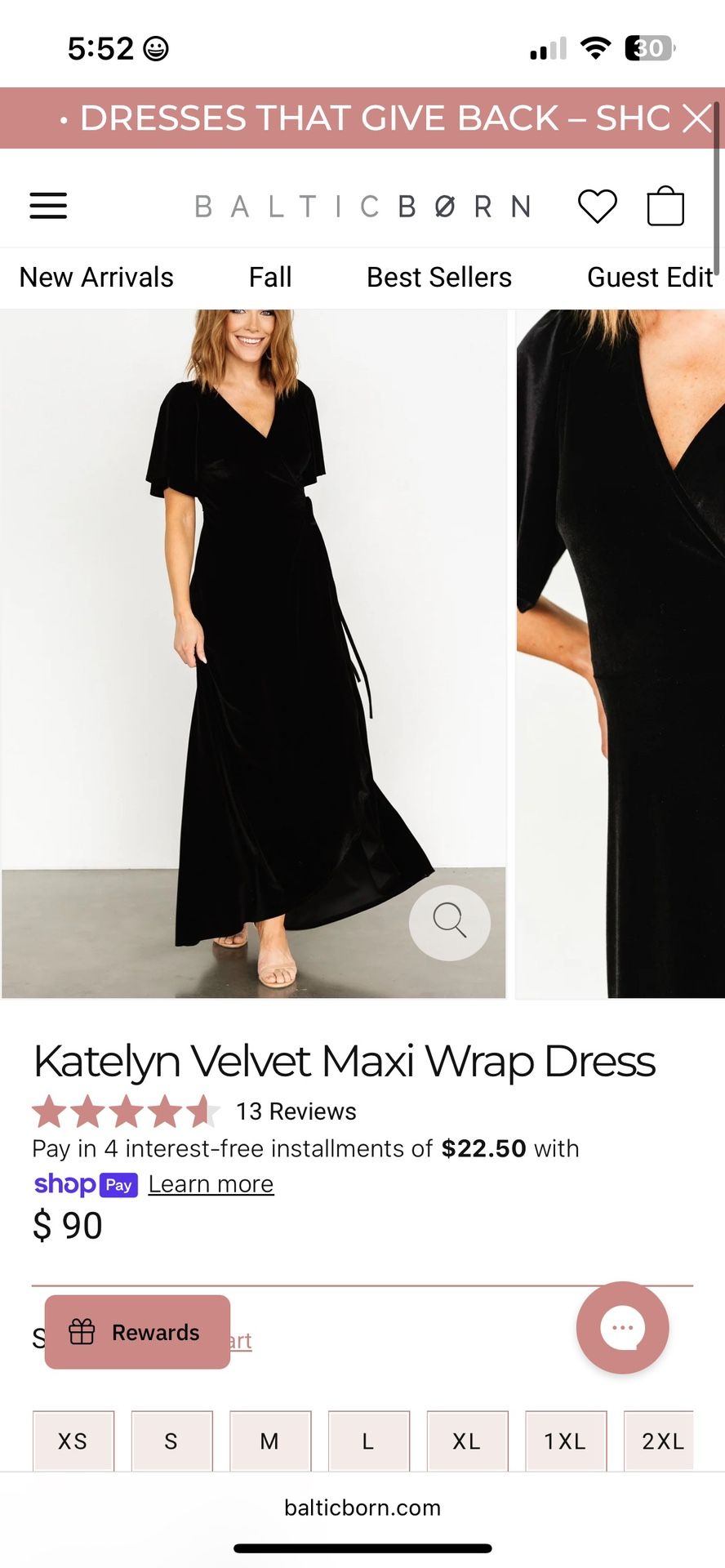 Black Velvet Wrap Dress, Size L