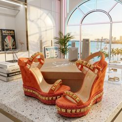 Authentic Christian Louboutin Madmonica 120 Spiked Wedge Sandals