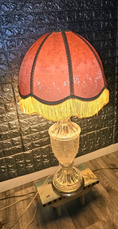 Vintage Fringe Lamp W/Crystal Base