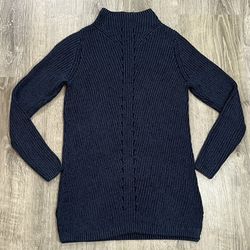 L.L. Bean Women’s XS Blue Mock Neck 100% Cotton Tunic Knit Sweater Winter
