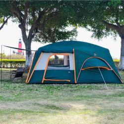 KTT Extra Large 12-Person Family Cabin Tent – 14' x 10' – 2 Rooms – Waterproof – Green