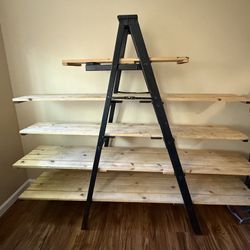 Heavy-Duty DIY Shelving Unit – Wood & Metal Ladder Frame