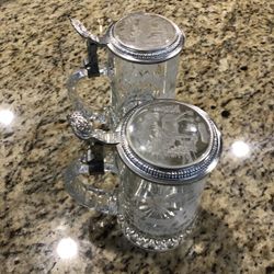 2 Glass Crystal Stein Etched With Deers