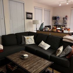 Wayfair Sectional, Dark Grey/ Blue, L-shape