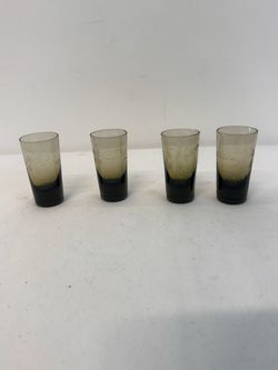 Vintage Etched Smoked Glass Shot Glasses
