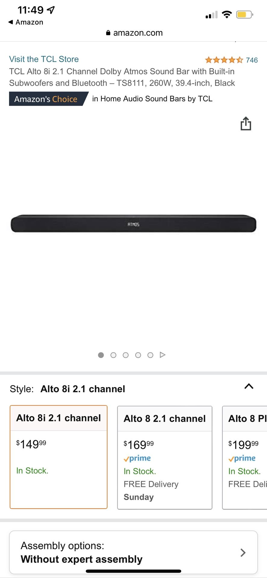 TCL Alto 8i 2.1 Channel Dolby Atmos Sound Bar with Built-in Subwoofers and Bluetooth – TS8111, 260W, 39.4-inch, Black