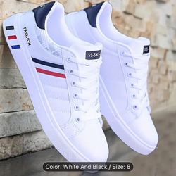 Men's Lace-up Sneakers, Striped Detail Design Skate Shoes With Good Grip, Breathable