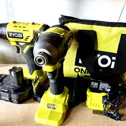 Ryobi Drills With Attachment, Bag And Battery
