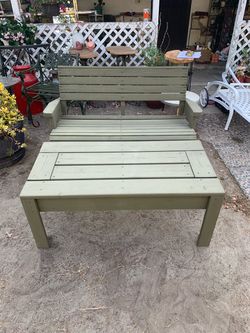 Outdoor Backyard Patio Furniture Green Bench & Table Handmade Wood Set $525 OBO!