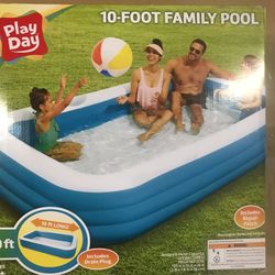 Play Day Inflatable 10 Foot Rectangular Family Pool 