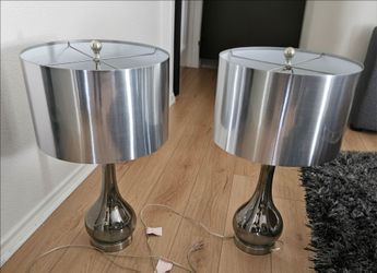 Pair of Contemporary Smoked Ombre Glass & Brushed Silver Table Lamps