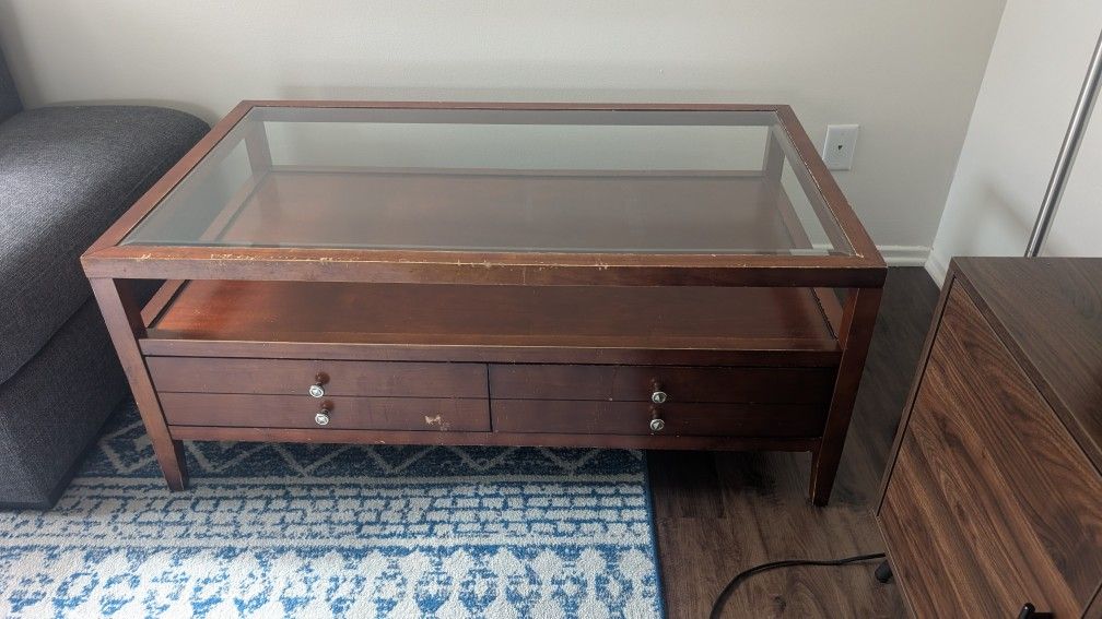 Solid Wood Coffee Table with Glass Top