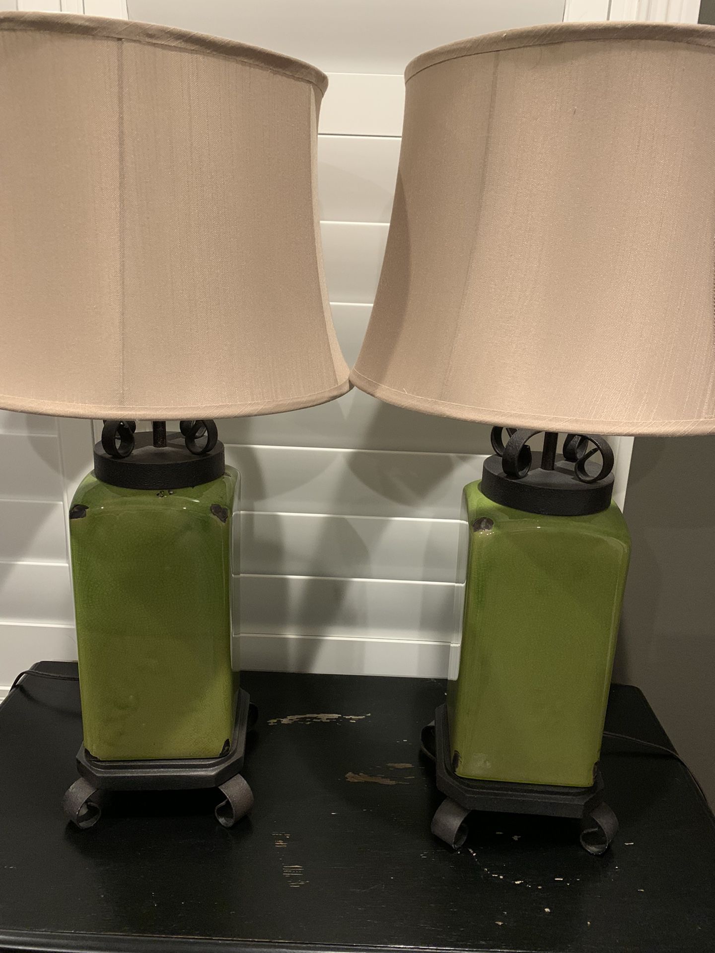 2 Heavy Green Lamps 