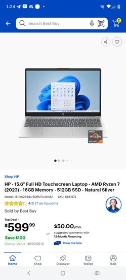 HP Touchscreen 15.6" Laptop 16GB 512GB SSD RYZEN 7