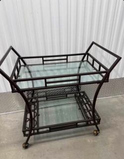 Rolling wine trolley glass holder 2 mirrored glass shelves bar trolley 29.5x18.7x33.9 high
