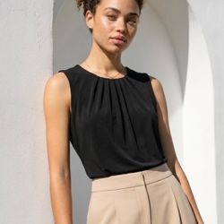 Calvin Klein Black Pleated Sleeveless Camisole