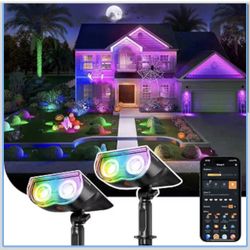 Linkind Smart Solar Spot Lights Outdoor SL5C, IP67 Halloween Lights Outdoor RGB Color Changing Halloween Decorations, APP/Voice Control Solar Landscap