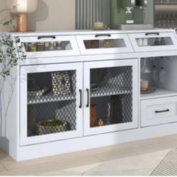 TREXM Modern Multifunctional Buffet Cabinet with 4 Drawers - White