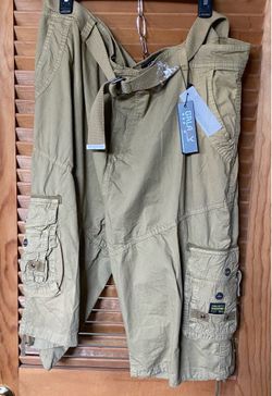 Galaxy By Harvic Mens Khaki Belted Cargo Shorts with Multi Pockets Size 44