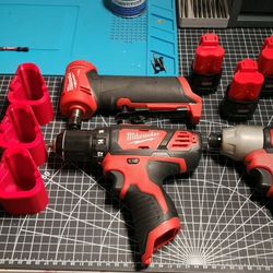 Milwaukee M12 Drill, Impact, Die Grinder, Batteries, Charger... 